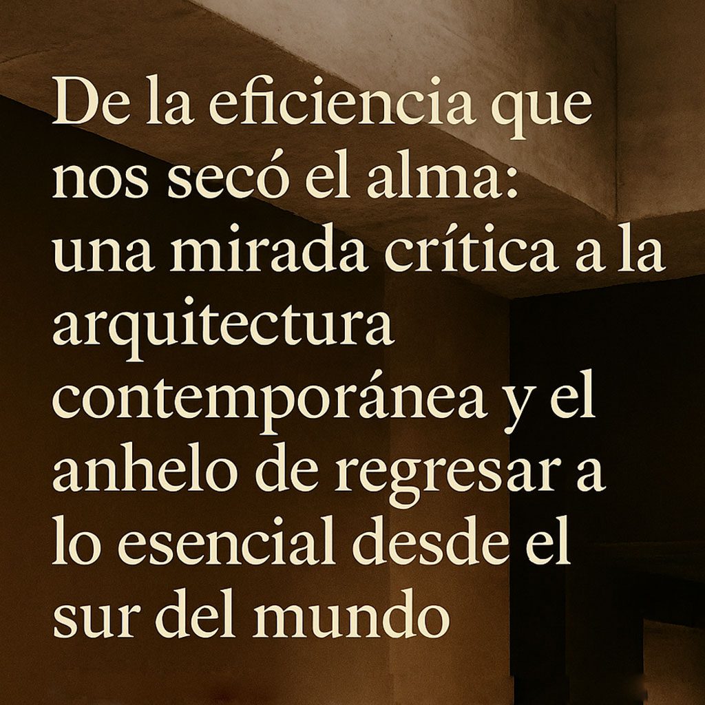 De la eficiencia que nos secó el alma: una mirada crítica a la arquitectura contemporánea y el anhelo de regresar a lo esencial desde el sur del mundo