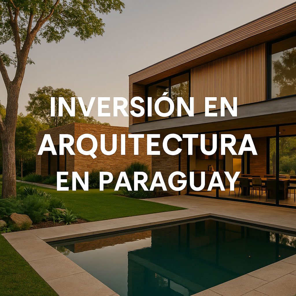 Casa moderna de arquitectura paraguaya con piscina y materiales naturales, ideal para inversión inmobiliaria en Asunción.